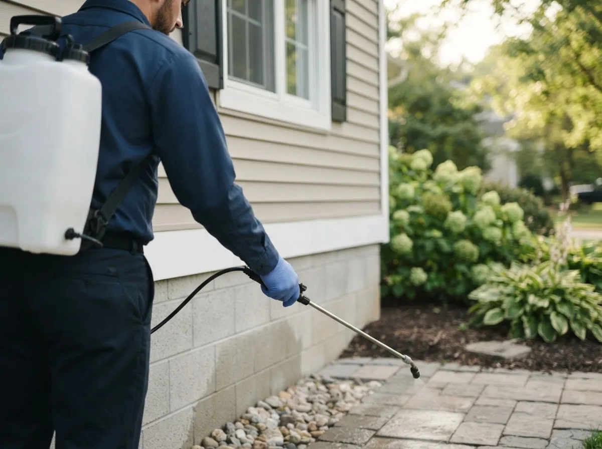 Pest control technician inspecting a home in Nellis, WV